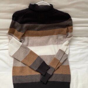 CASHMERE Turtleneck Chocolate Brown Striped Sweater - NWT